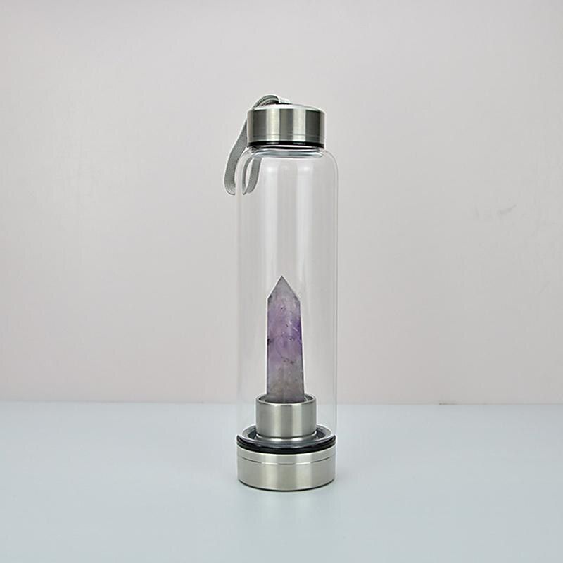 2021 New 500ML Natural Gemstone Glass Carafe Direct Drinking Crystal Stick Cup Glass Bottle with Rope