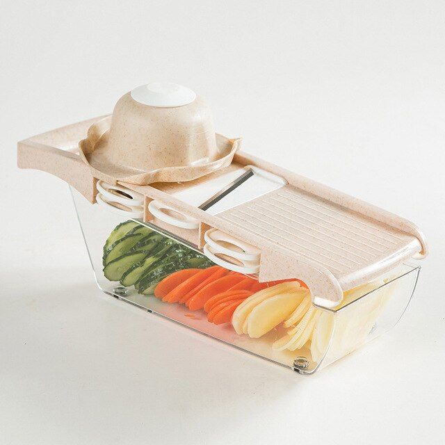 Mandoline Slicer Vegetable Cutter With Stainless Steel Blade Multifunctional Kitchen Vegetable Fruit Peeler Grater Slicer FY0063-Beige-box