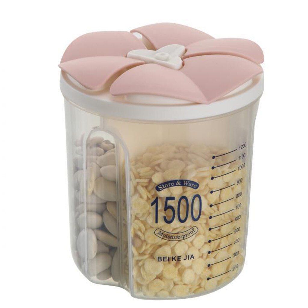 40^Rice Beans Stoarge Jar With Seal Cover 4 Lattices Refrigerator Food Preservation Container Plastic Kitchen Storage Box