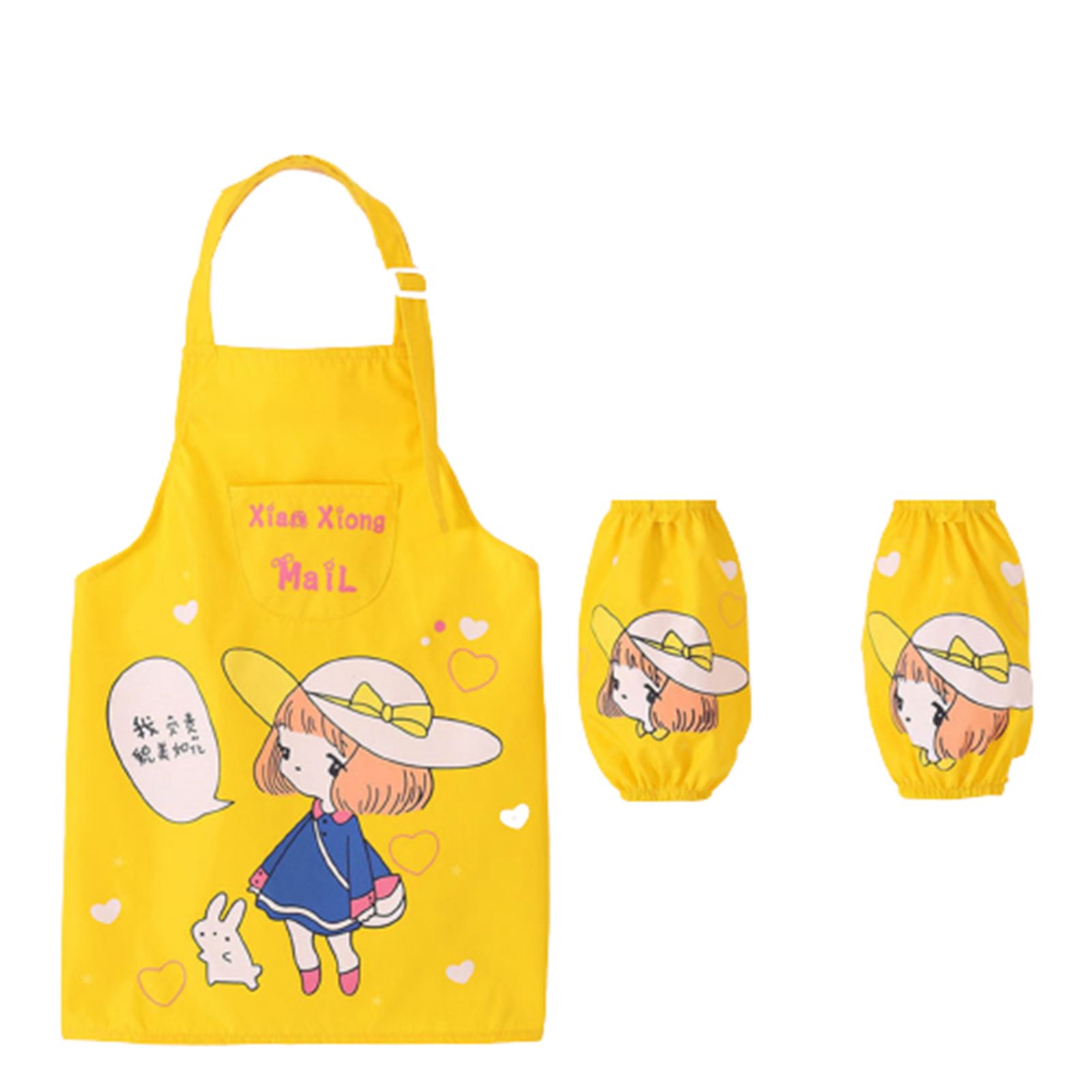 3Pcs/Set Children Apron Cartoon Character Pattern Waterproof Breathable Kids Cooking Apron with Sleeves for DIY Learning