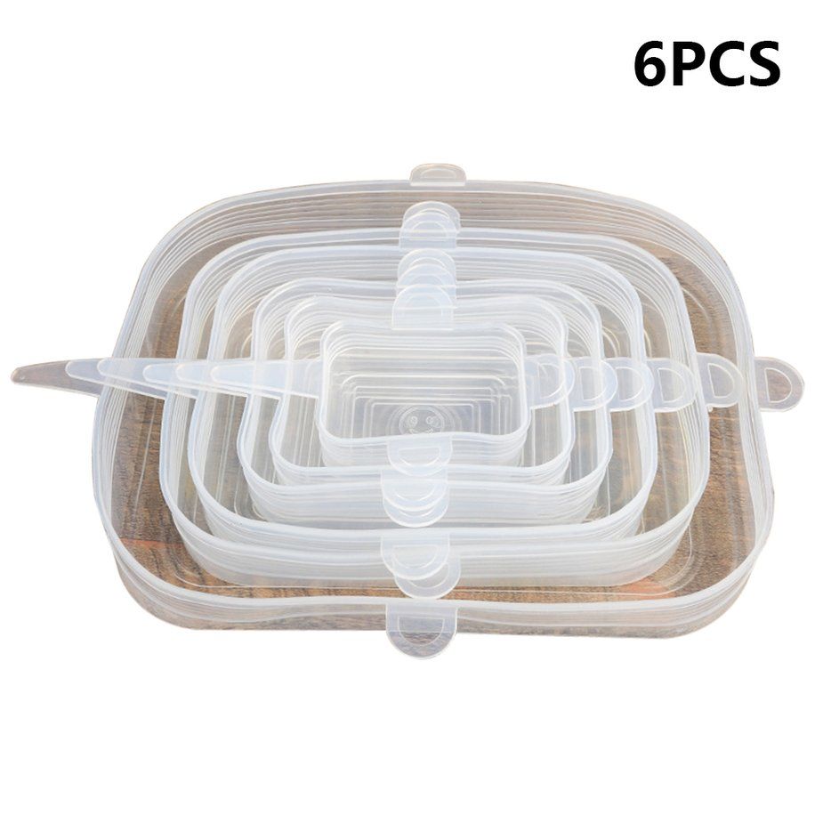 Square silicone six-piece fresh-keeping cover Silica gel Sealed and leak-proof Refrigerator preservation