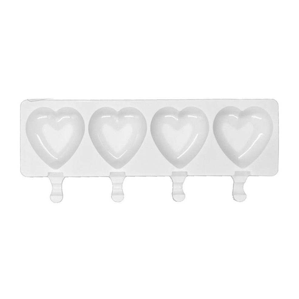 4 Cavity Ice Cream Mold Popsicle Fruit Silicone Molds DIY Homemade Heart Shape - white Type 1