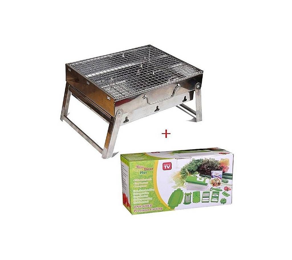 Portable BBQ Stove and Nicer Dicer Plus - Silver