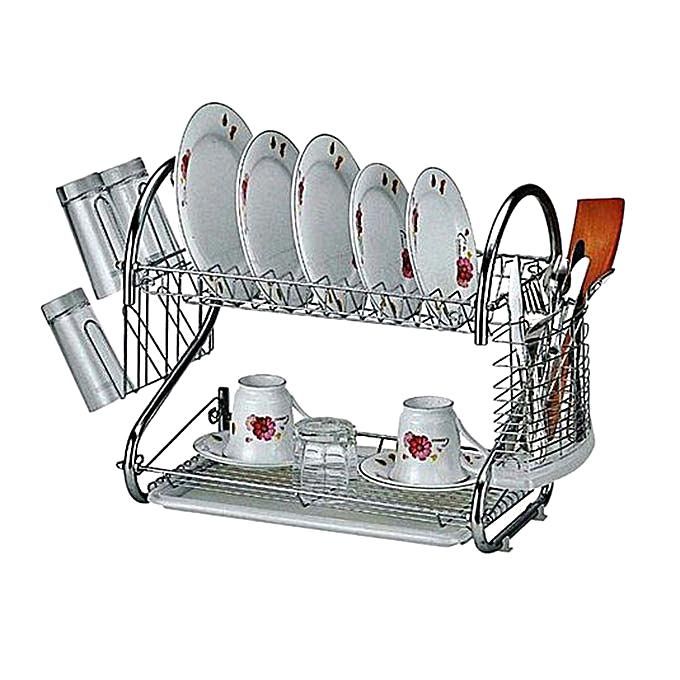 Two Layer Metal Crockery Rack - Silver
