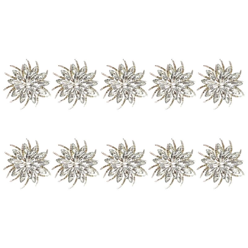 10PCS Rhinestone Napkin Rings Flower Napkin Rings Buckles Holder for Wedding Birthday Easter Table Linen Accessories