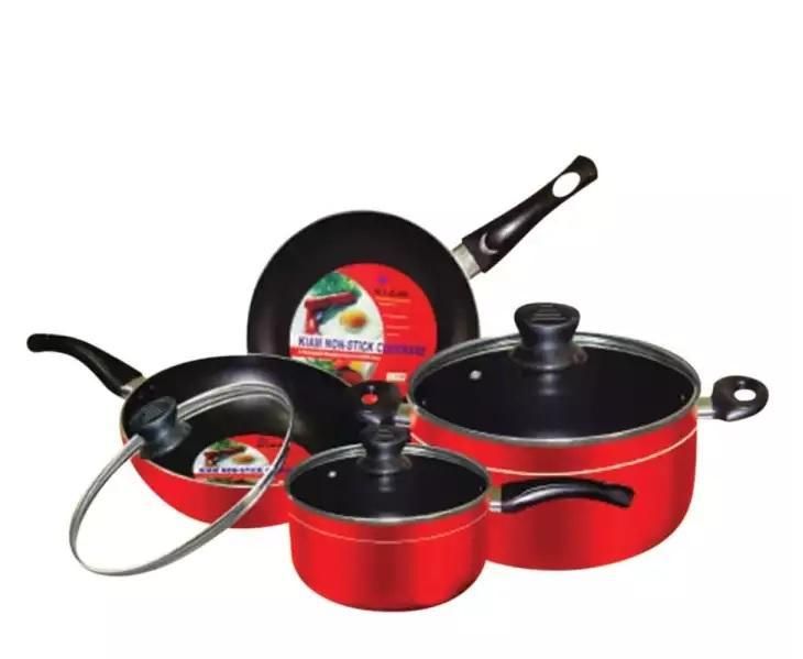 Non Stick Cookware Set - 7Pcs - Silver and Black