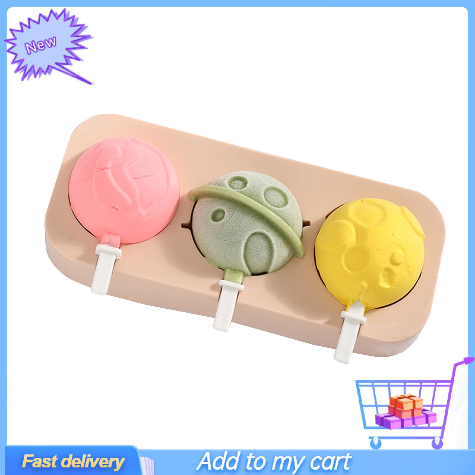 1 Set Ice Pop Mold Cartoon Geometric Pattern Heat-Resistant Silicone Non-Stick Ice Lollies Maker DIY Crafts