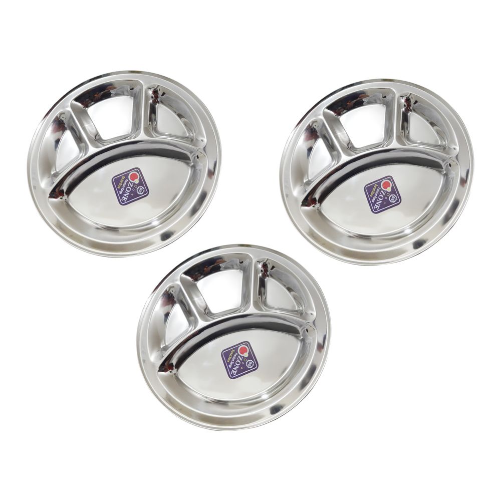 16 inch Trending premium quality Stainless Steel four compartment Plates 3 pcs
