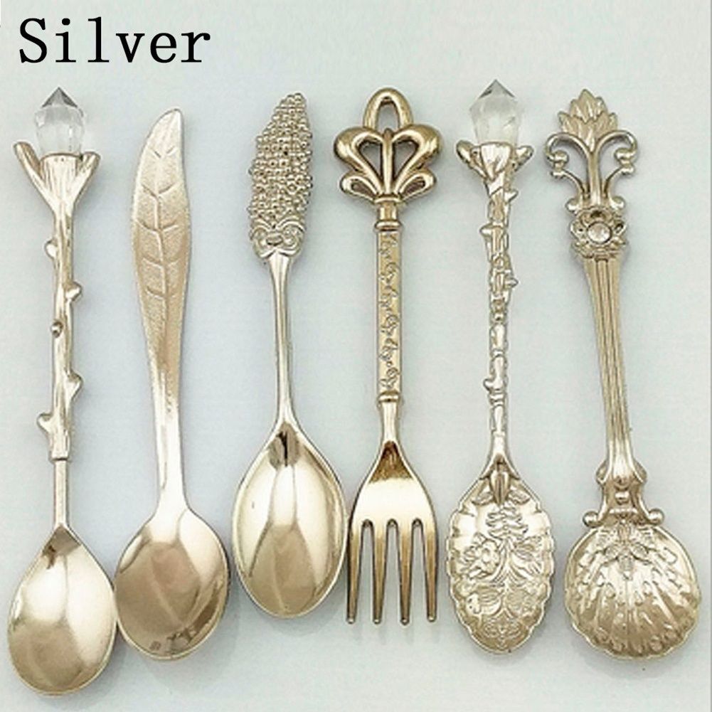 6Pcs/Set Retro Palace Cutlery Alloy Tea Coffee Spoons Fork Dinnerware Tableware