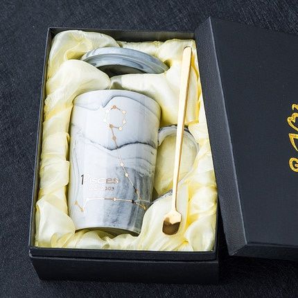 Natural Marble 12 Constellation Ceramic ZodiMug with lid Coffee Mugs Creative Personality Cup 400ml Lead-free
