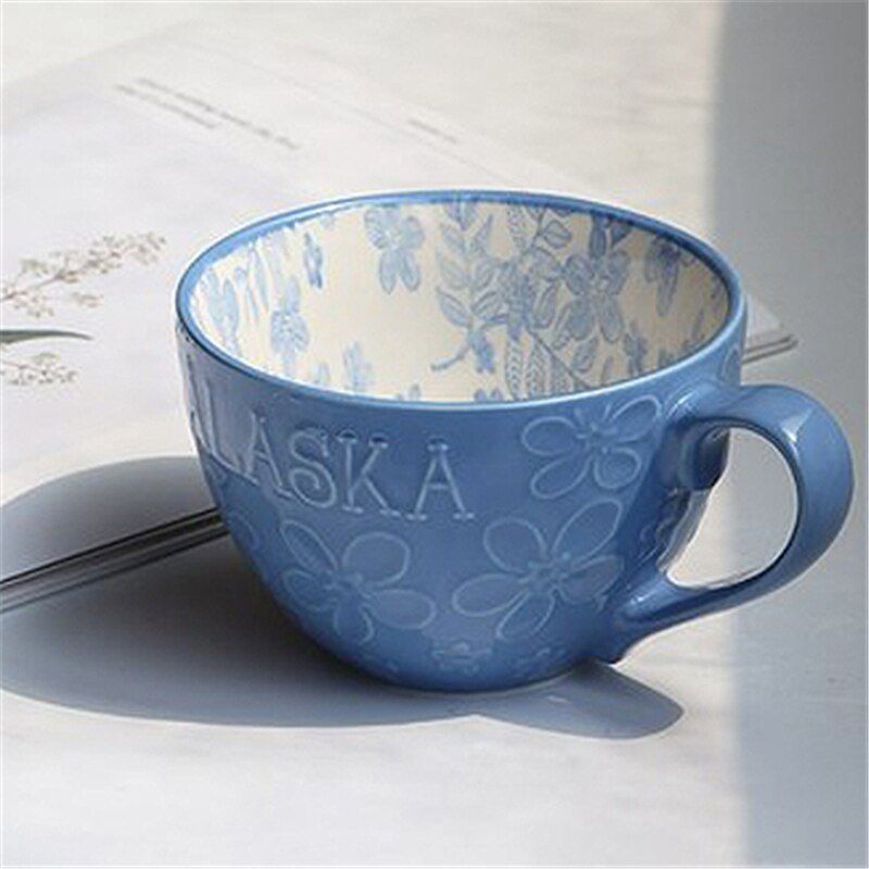 Creative Ceramic Mug Nordic Style Large Ccity Embossed European Coffee Mug Flower Cups Breakfast Milk Tea Juice Mug