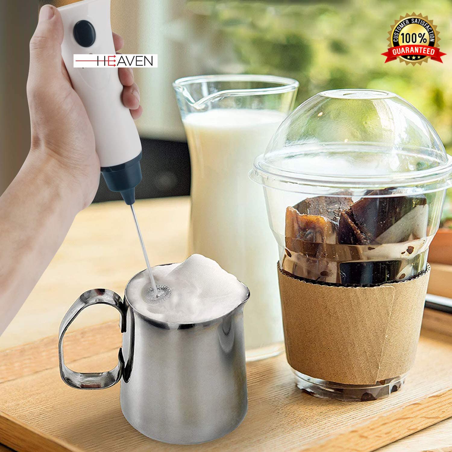 Electric Milk Rechargeable Handheld Wand Coffee Mixer for Latte Hot Milk Eggbeater with Charging Cable