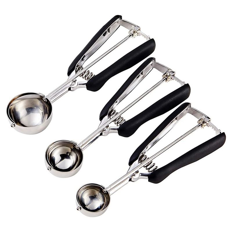 Ice Cream Scoops Set of 3, Cookie Scoop for Baking Stainless Steel with Anti Slip Rubber Grip, Cookie Dough Scooper