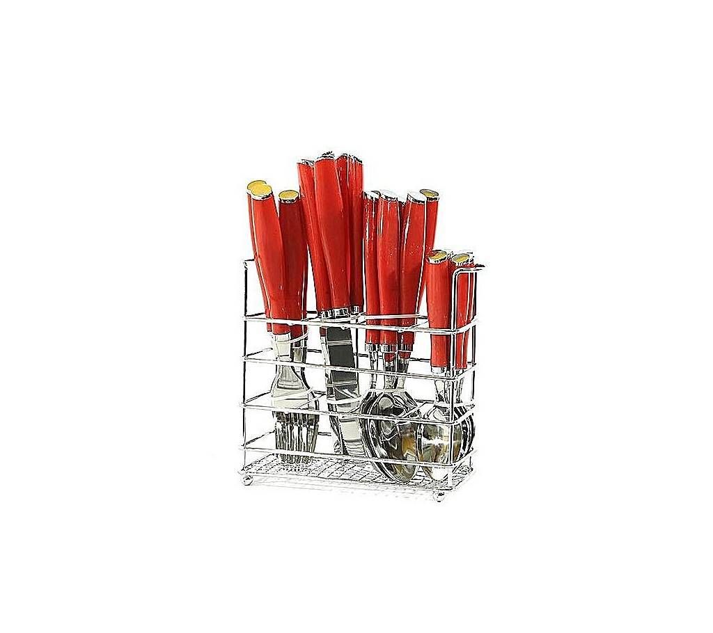Spoon Set - 24Pcs - Red and Silver