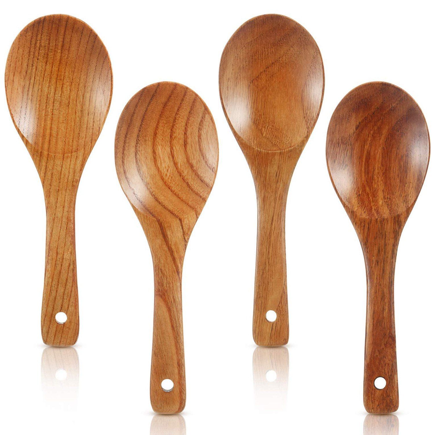 4 Pieces Wood Spoons 21.5cm Wooden Rice Paddle Versatile Serving Spoon Non Stick Heat Resistant Cooking Spoon - Wood brown