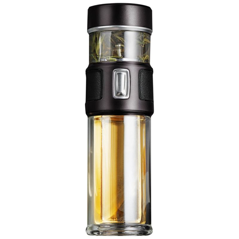 300ML Tea Separation Cup Men's Glass Cup Portable Car Water Cup Transparent Double Insulation Cup, Brown