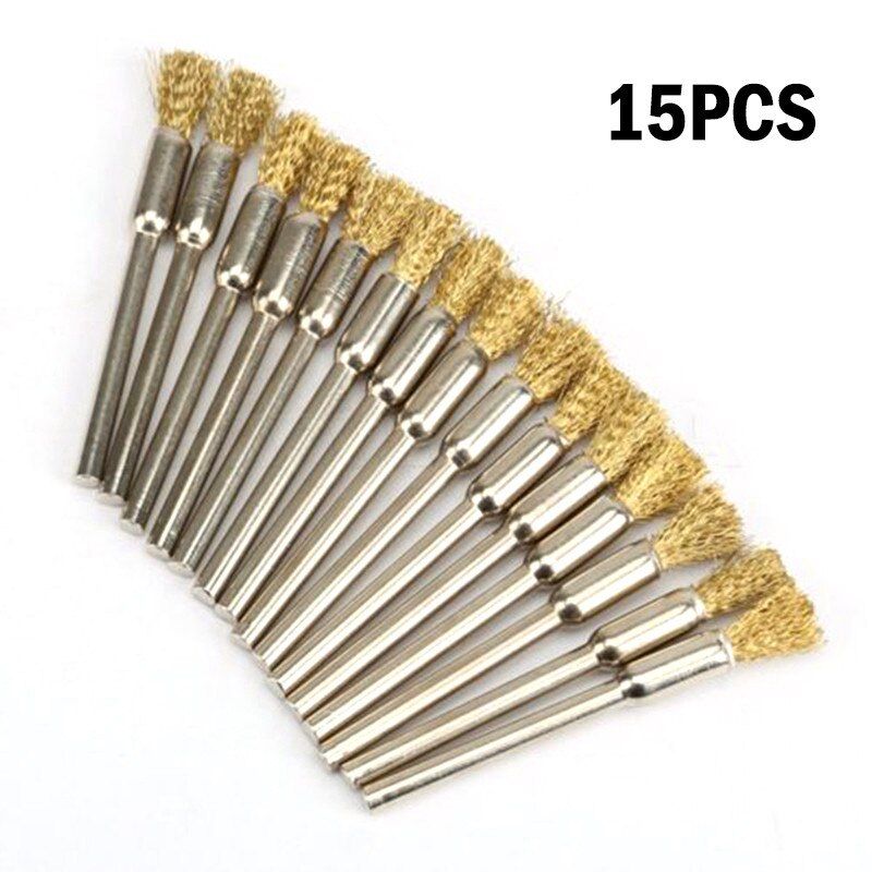 15 Pieces For Power Drill Brushes Brass Wire Replacement Shank Tools Equipments