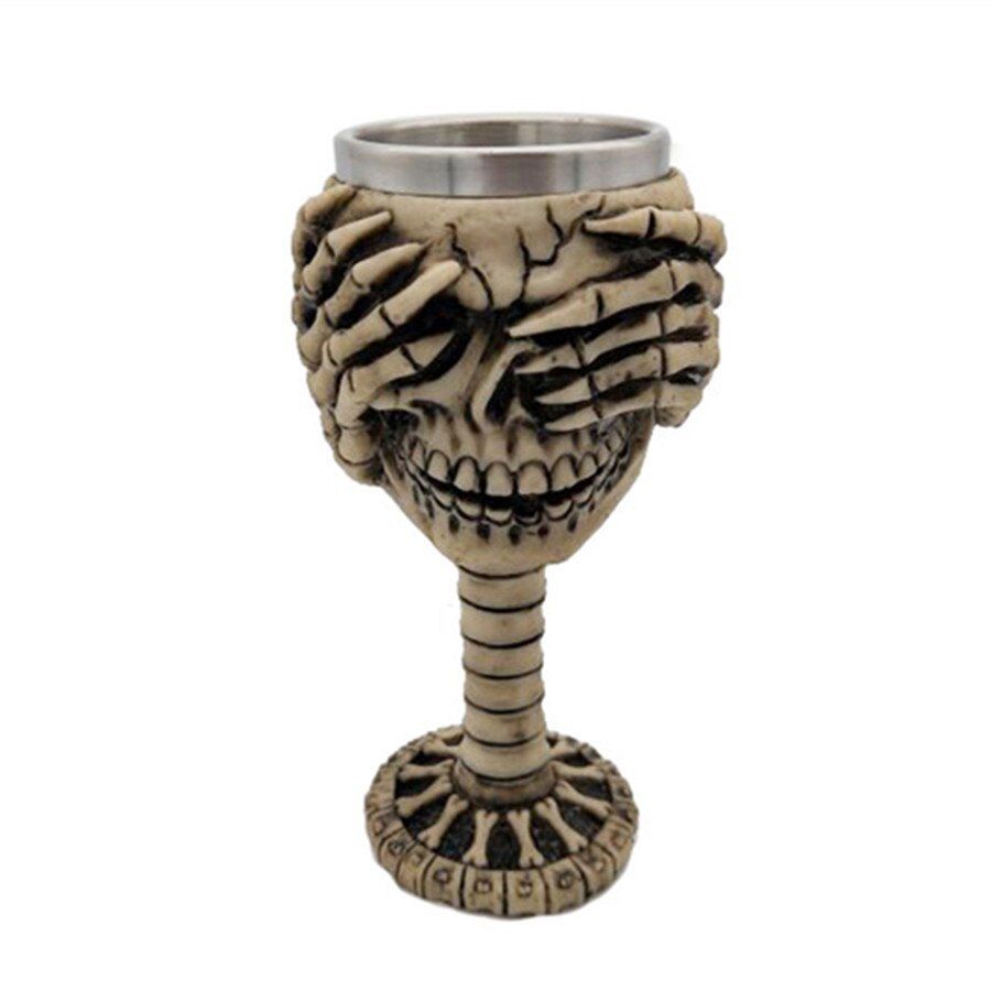 Retro 3D Resin & Stainless Steel Mug Skull Knight Halloween Coffee Cup Creative Viking Tea Mug Pub Decoration