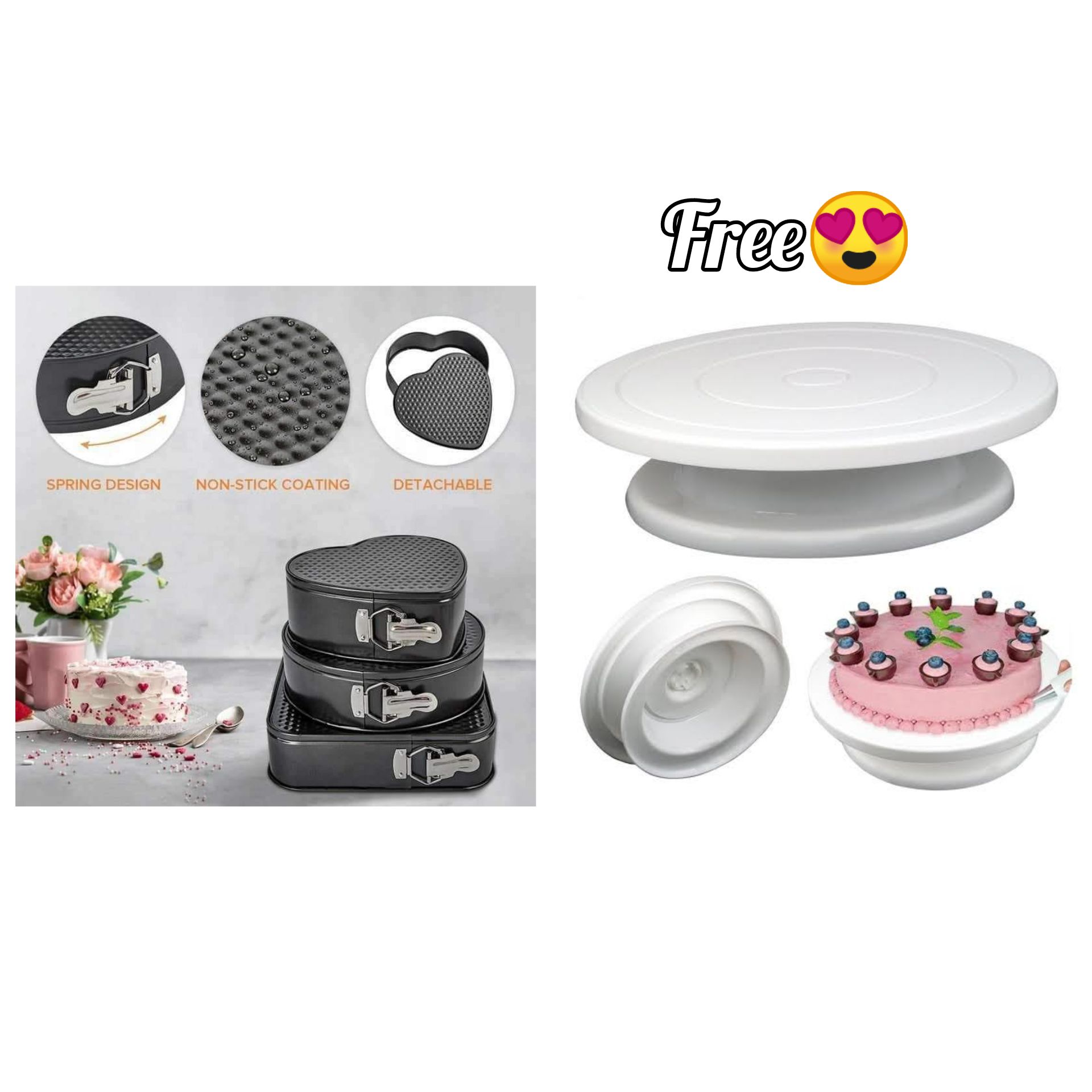 (2pcs set) 3 shape cake pan + Cake turn Table free