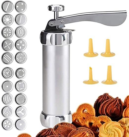 Stainless Steel Biscuit Maker Press Machine - Cookies Press Cutter Baking Tools - Cake Decorating Tools with 10 Cookie Molds and 4 Nozzles