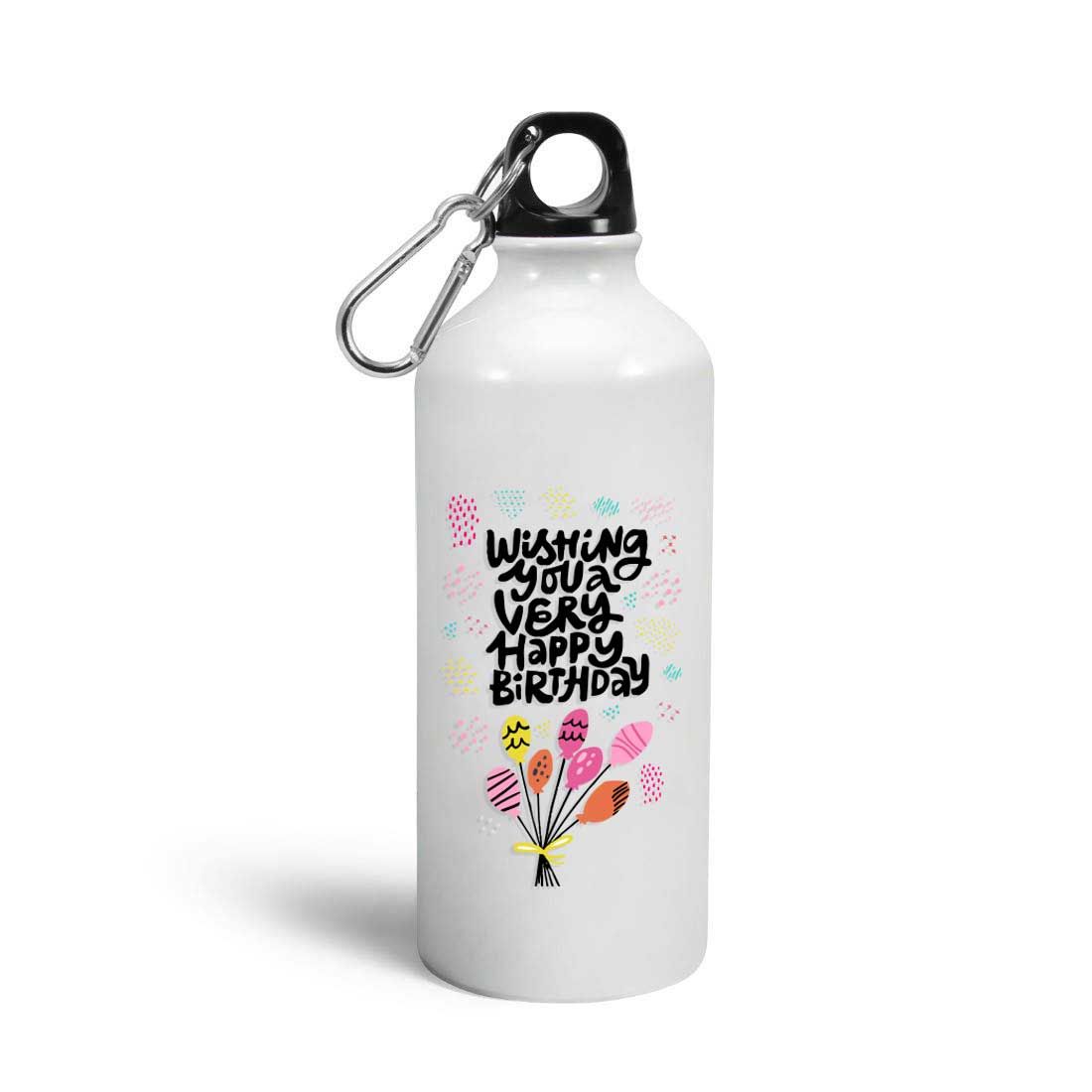Wishing You Very Happy Birthday Printed Water Bottle Sipper ,White Aluminum, for Kids Boys Girls Men & Women, for Camping Cycling Trekking Schooling etc. INTE-7877