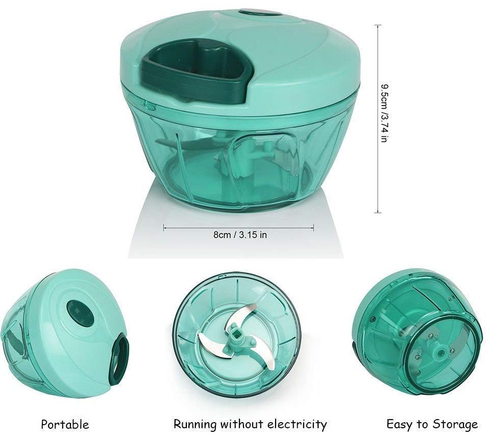 Large Handy and Compact Chopper Handy Quick Cutter for Kitchen, 3 Blade Stainless Steel, Pull String, (Made In India) Green (350Ml)