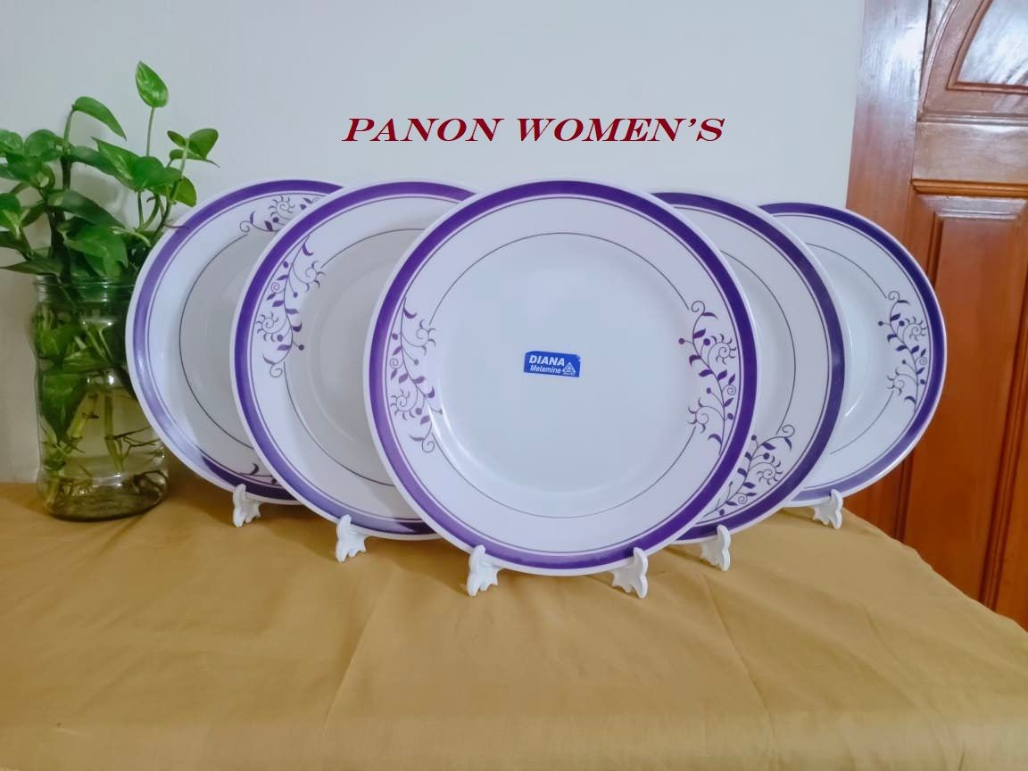 2 Pcs Melamine Plates set Withe With Blue Print. Melamine Dinner Flat Rice Plates for Everyday Use, Break-resistant and Lightweight. Gift And Home Decoration.
