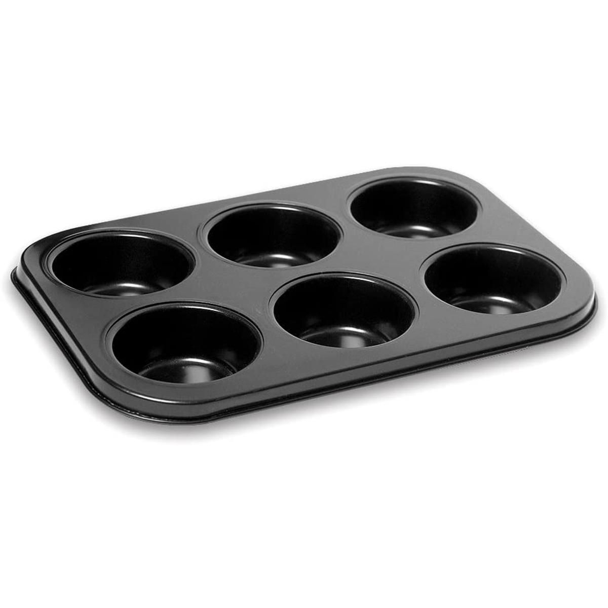 6 cups Round Shape Cake Pan Bread Mold - (Black 10” inch) Black 6 Cups Carbon steel Mini Muffin Bun Pan non-stick Cupcake Baking Bake ware Mold Tray Cake mold