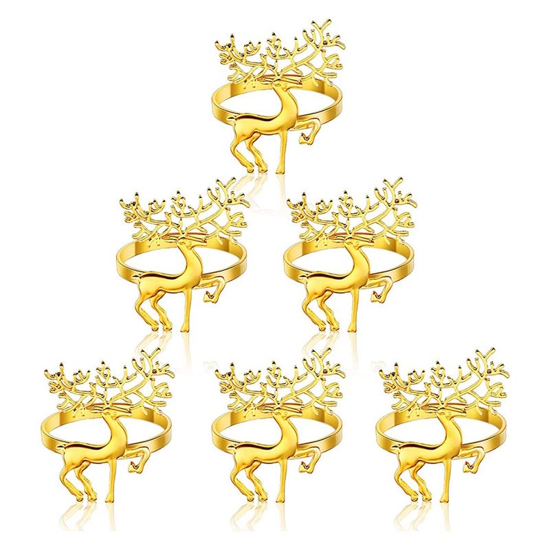 6 Pcs Deer Napkin Rings,Napkin Ring for Christmas,Holiday Parties, Dinner Parties,Dining Table Decoration Supplies - gold