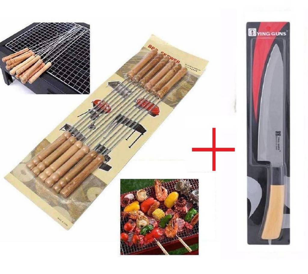 12 pcs barbecue stick + SS Wood Knife