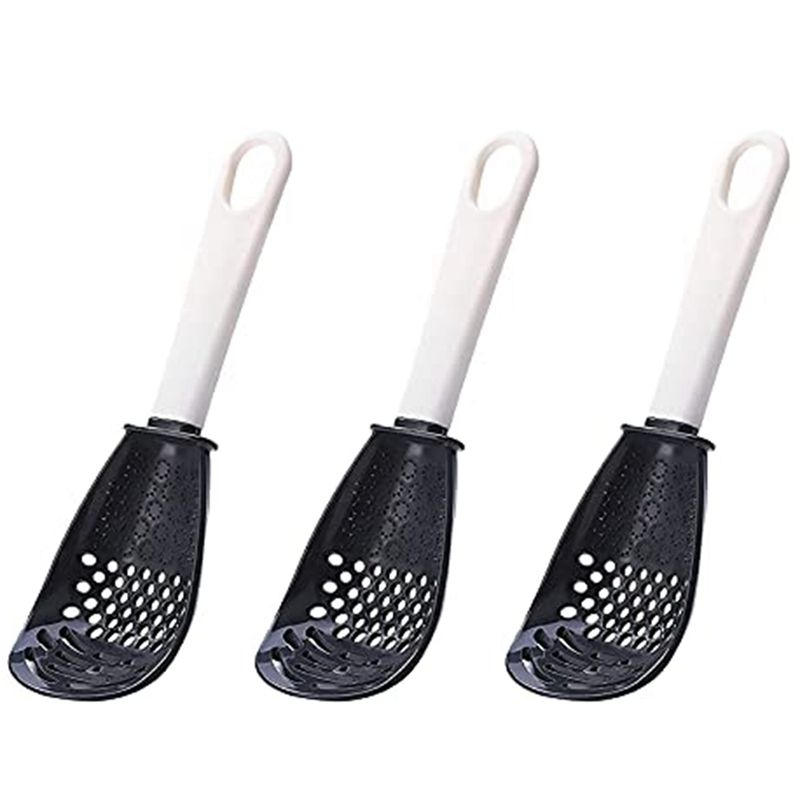 Multifunctional Kitchen Cooking Spoon Kitchen Gadgets Strainers for Egg Yolk Separator Grater Masher-Black