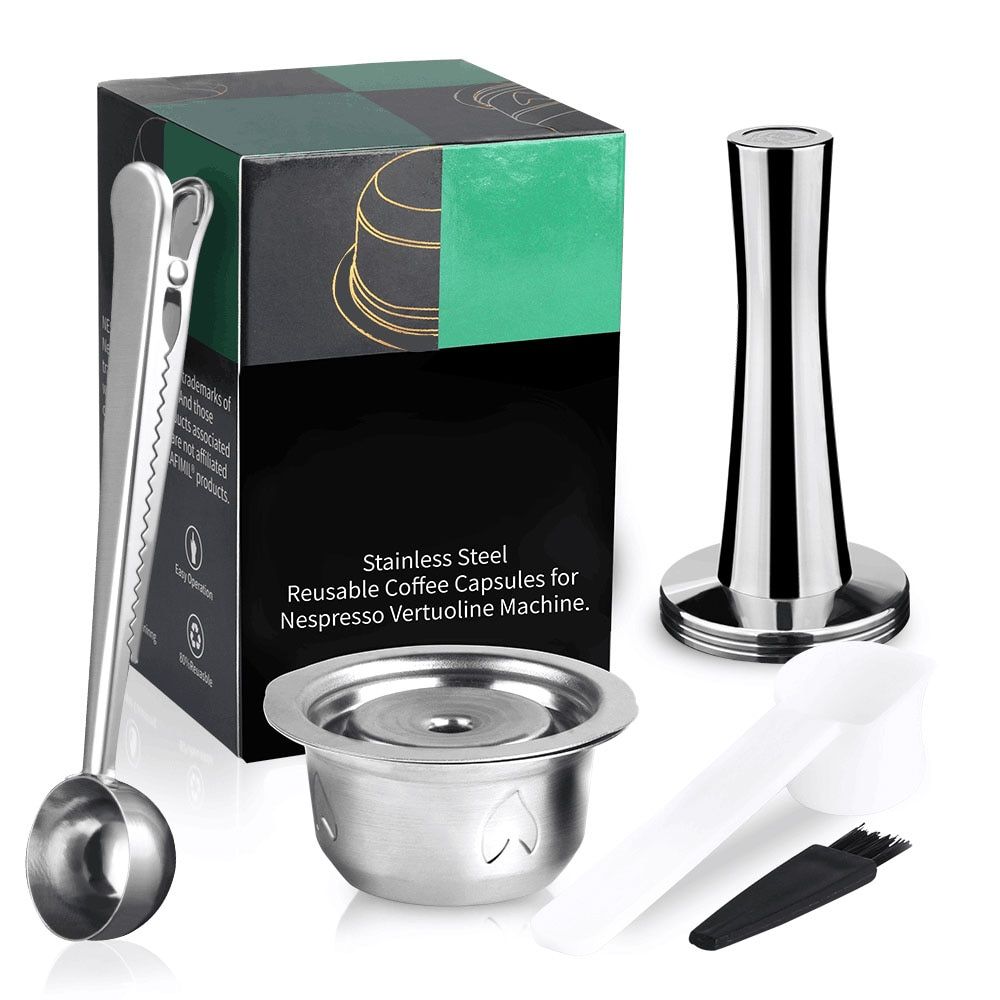 2 IN 1Reu Vertuo Coffee Capsule Steel Stainless Metal for  Vertuoline Plus Machine Cream Coffee Filter