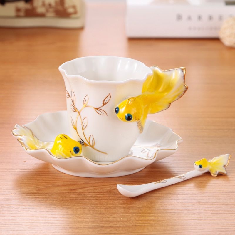 Enamel Coffee Mugs Sets Procelain Tea Cups With Saucer Sn 3D Rose Elephant Creative Drinkware