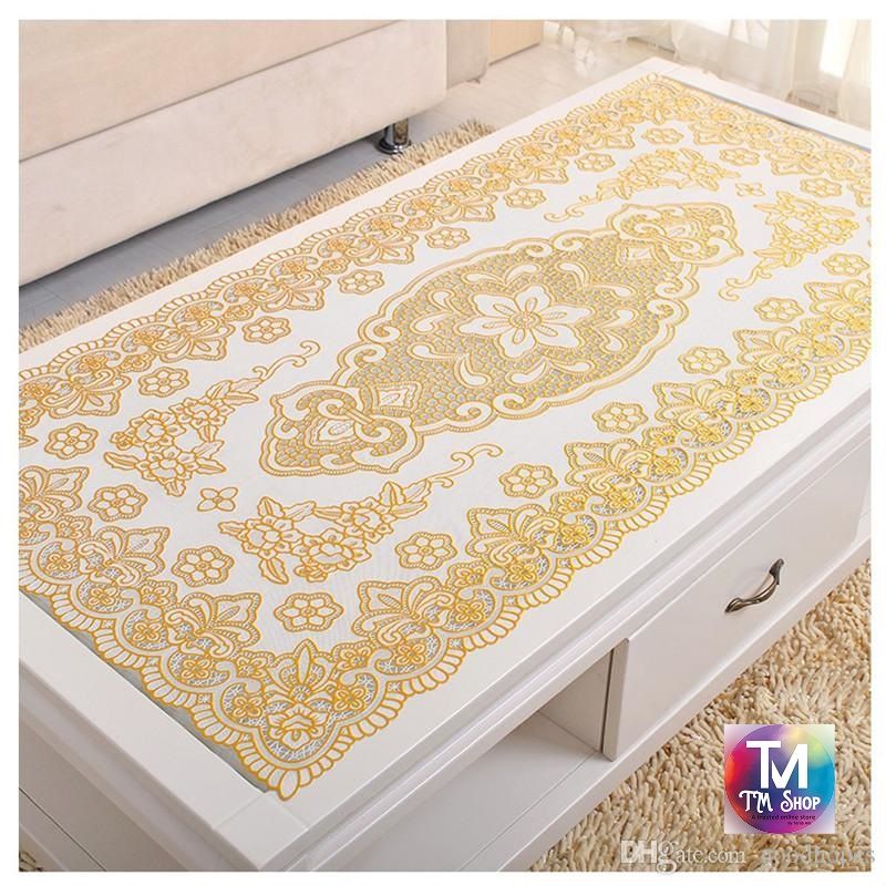 DHgate PVC Golden Colour Tablecloth Tea Cup Mat Table Cover - 40'' by 25' inches Multicolor Pakistani Dastar Khana (TM Shop)