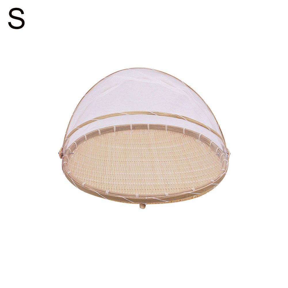 Bamboo Woven Picnic Food Serving Mesh Basket Anti-flies Fruit Tray Net Tent Cover