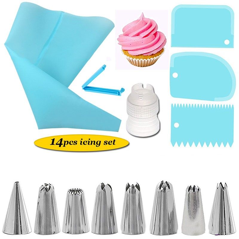 Houseeker 14pcs Fondant Cake Decorating Tools Set Baking Accessories Pastry Nozzle Kit Spatula Piping Bags Kitchen Gadgets