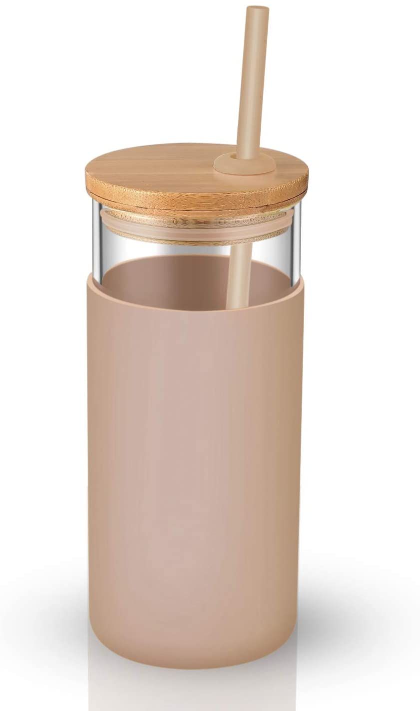 500ml Glass Tumbler Glass Water Bottle Straw Silicone Protective Sleeve Cute Water Cup Bamboo Lid BPA Free Heat-resistant Glass