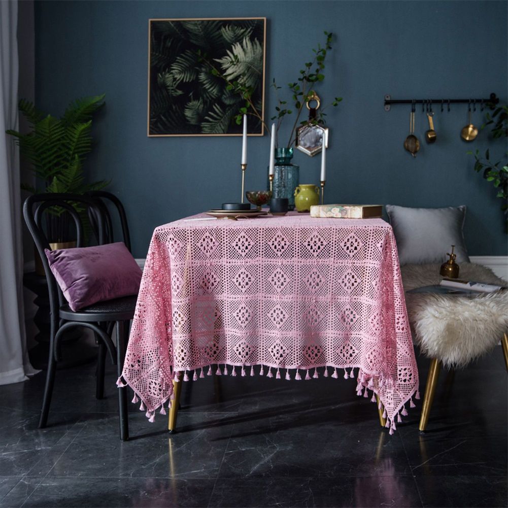 Yfashion Rectangular able Cloth Pink Macrame Vintage ea able ablecloth size:60*60cm
