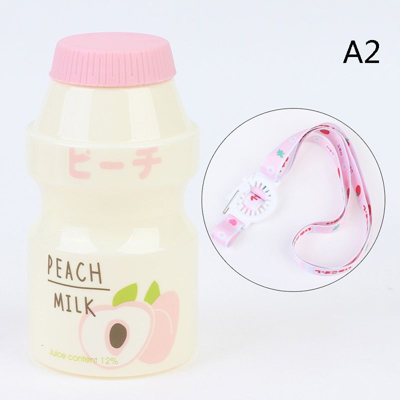 Free Lanyard 480ml Plastic Water Bottle Tour Drinking Bottle Yakult Shape Cute Kawaii Carton Shaker Bottle for Kids/Girl/