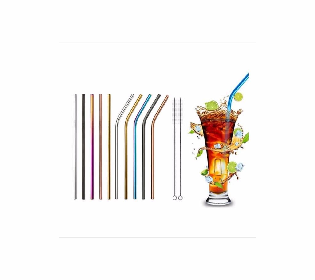 2pcs Stainless Steel Drinking Straws and With Brush DIY Tea Coffee Tools