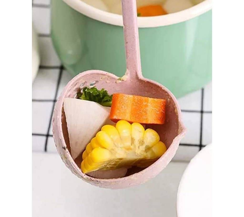 2 In 1 Wheat Straw Long Handle Porridge Soup Spoon - Random Color - IPC