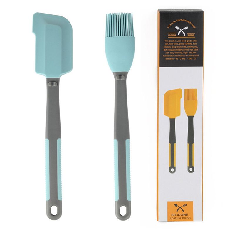 Silicone Spatula Set Large Heat-Resistant Barbecue Oil Brush Cake Cream Spatula Baking Tool Blue