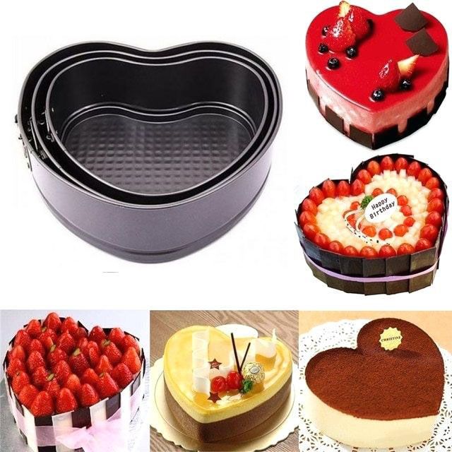 Non Stick Love Shape Cake Mold Bread Mold Non Stick Heard Shape Cake Mold Set (8 Inch, 7 Inch, 6 Inch)