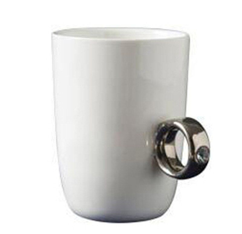 Creative Wedding Gifts Lovers Couple Cartoon Elegant Crystal  Ring Mugs White Ceramic Cute Water Coffee Mug Drinkware