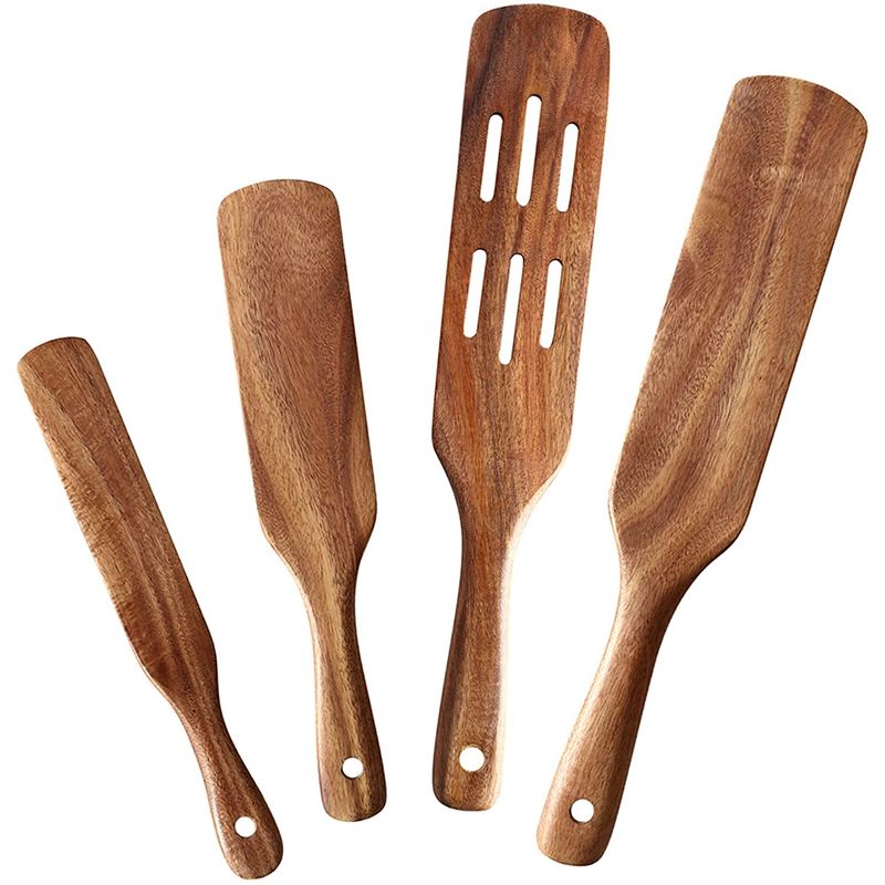 Wooden Spurtles Set,Non-Stick Teak Wood Spatula Kitchen Utensils Tools with Hanging Hole for Non Stick Cookware and Pan