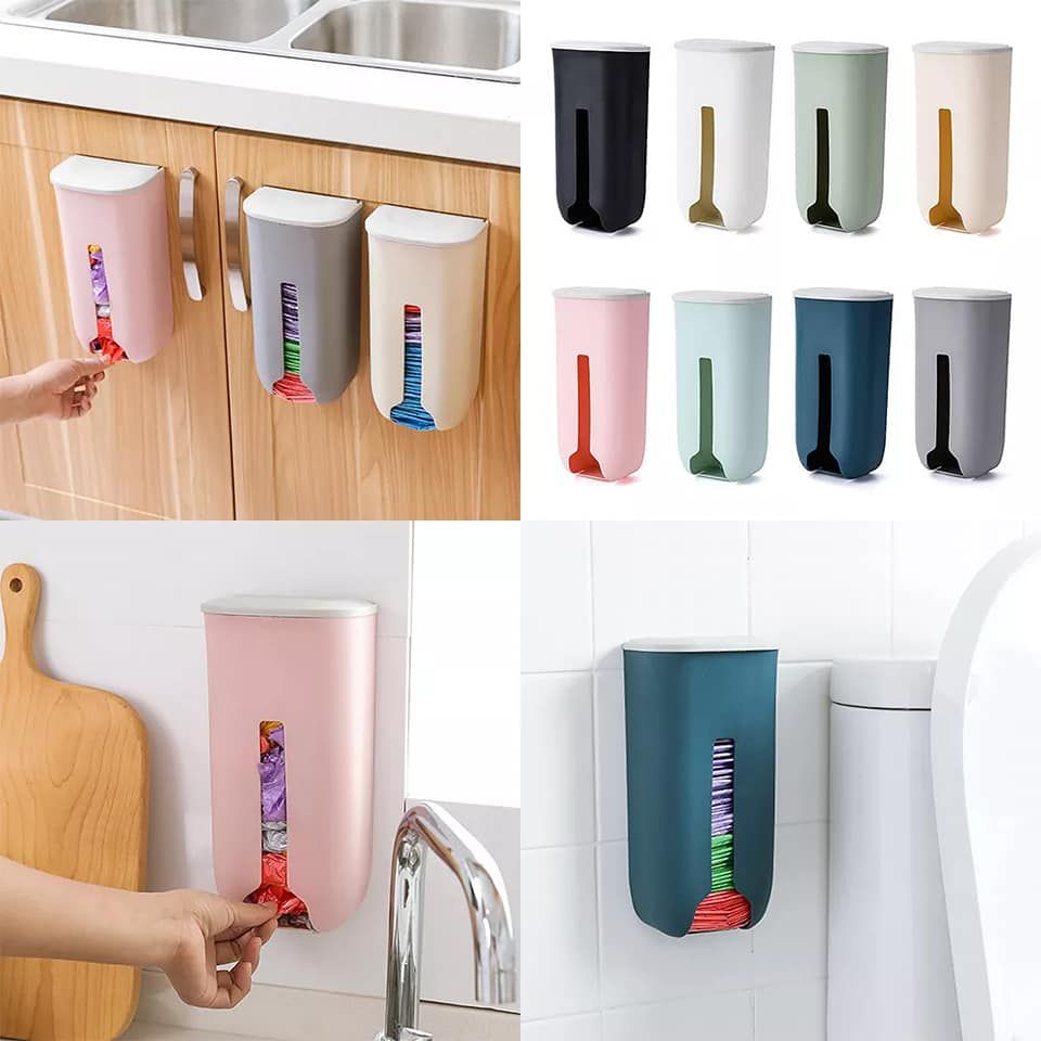 Wall Hanging Kitchen Garbage Bag Holder.  Large-capacity plastic garbage bag holder and dispenser holds about 50 bags at the same time..