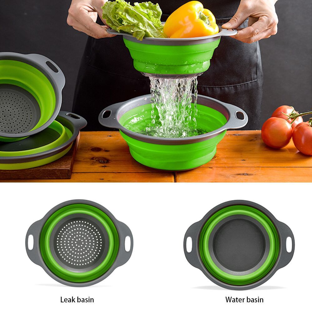 2 PCS  Kitchen Collapsible Silicone Colander Fruit Vegetable Strainer (Multi-color)