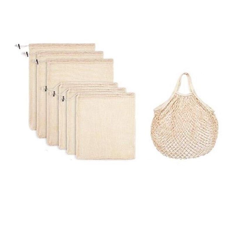 7Pcs Reusable Produce Bags,Cotton Muslin Bags with Drawstring Bonus Reusable Grocery Bag for Shopping & Storage, ECO-Friendly Biodegradable