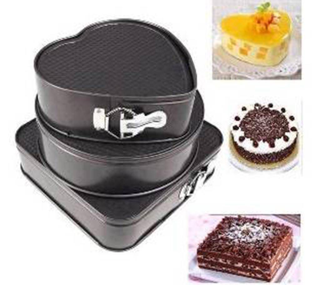 Three shaped cake pan set