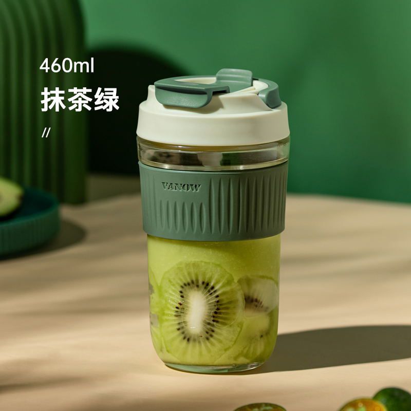 Glass water cup coffee cup cute portable with straw summer milk tea cup with lid female